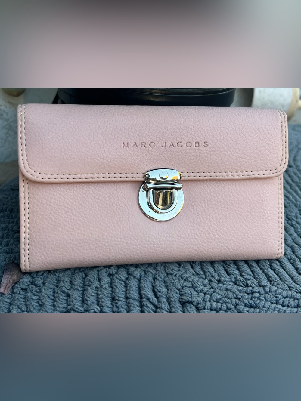 Marc Jacobs Blush Pink Pebbled Leather Wristlet Clutch with Silver-Tone Lock